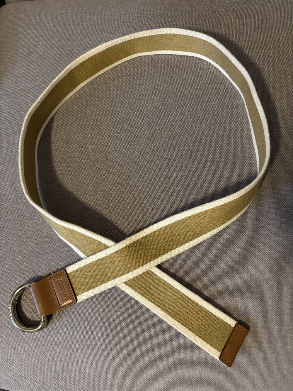 Coach Tan and White Canvas D-Ring Belt